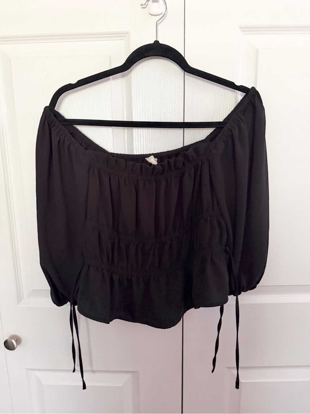 5 for $25! Open Edit Black Off-Shoulder Peasant Blouse